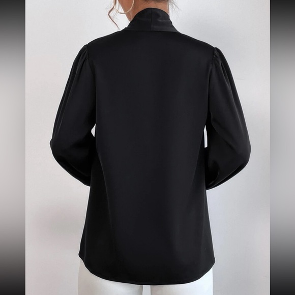 Classic Elegant Satin Tie Neck Work Office Top Blouse Shirt Green - Picture 14 of 16